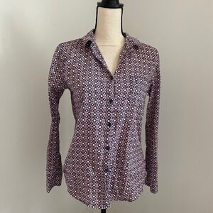 Geometric Print Artsy Button Down Shirt size XS Pink Blue Retro Corpcore Office